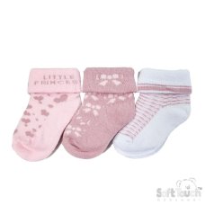 S506-P-NB-3: Pink 3 Pack Turnover Socks (NB-3 Months)